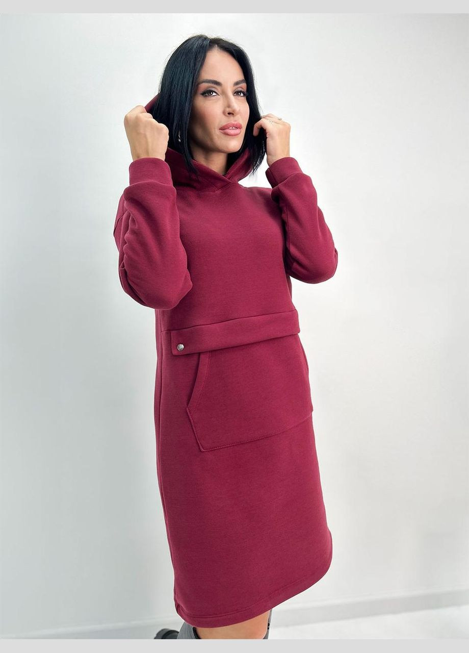 Бордова тепла сукня-худі на флісі Fashion Girl