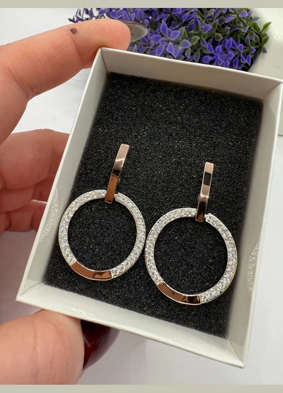 Сережки срібло з пластинами золота Селена круглі з цирконами No Brand (382680196)