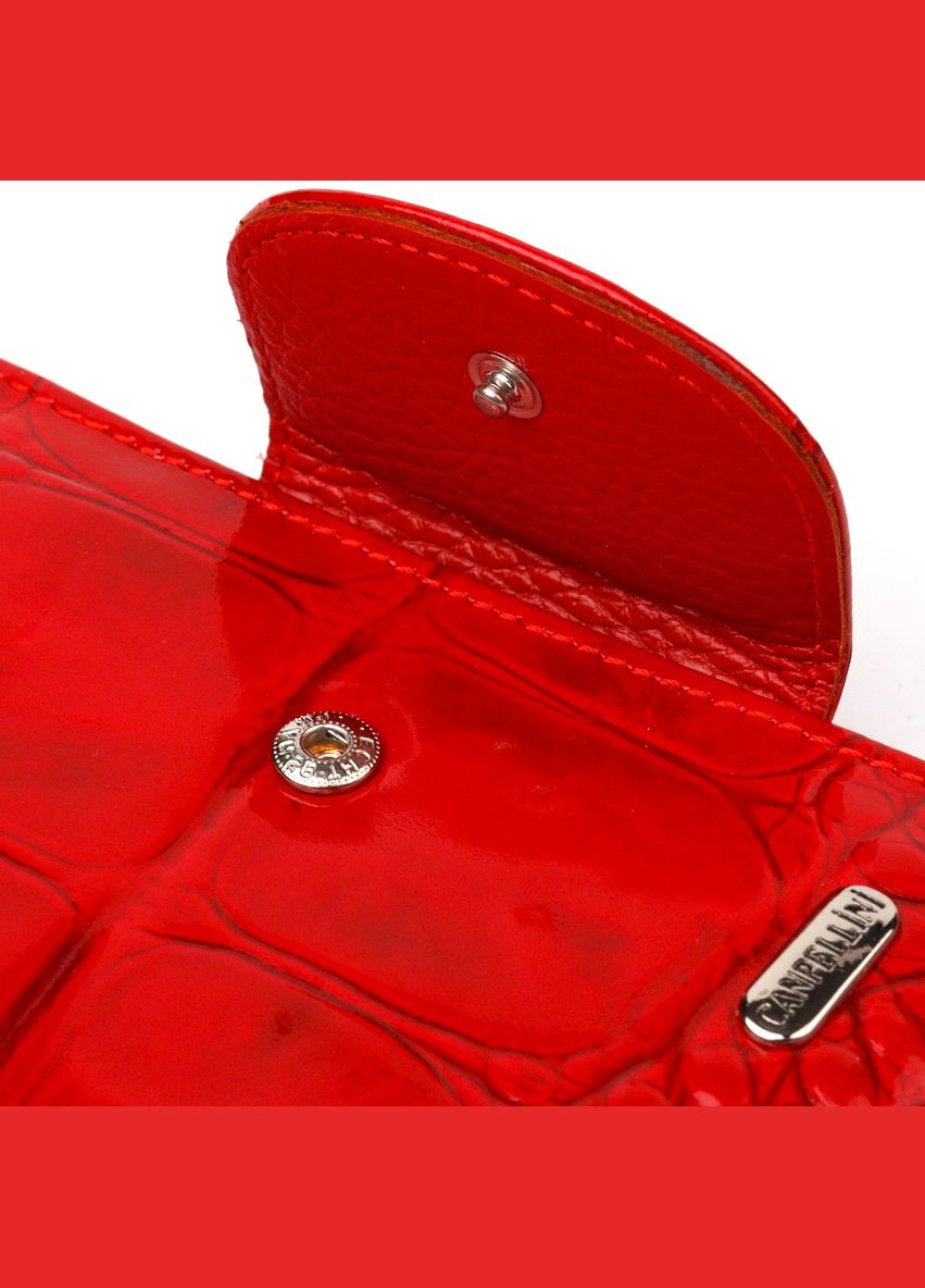 Лакированный вертикальный женский кошелек из натуральной кожи с тиснением под крокодила 21681 Красный Canpellini (331908161)