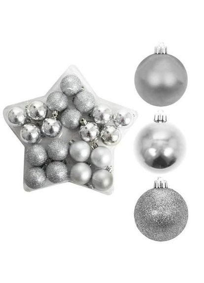 Набор пластиковых серебряных новогодних шаров 20 шт. D-4 см. 43021 Flora (360639445)