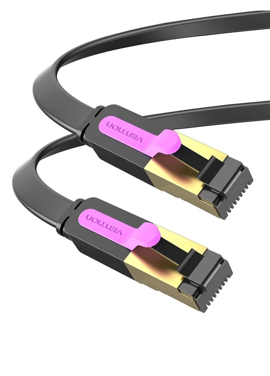 Патч корд сетевой кабель 10 Гбит\с Ethernet RJ45 Cat 7 плоский 1М Black (ICABF) Vention (300524118)