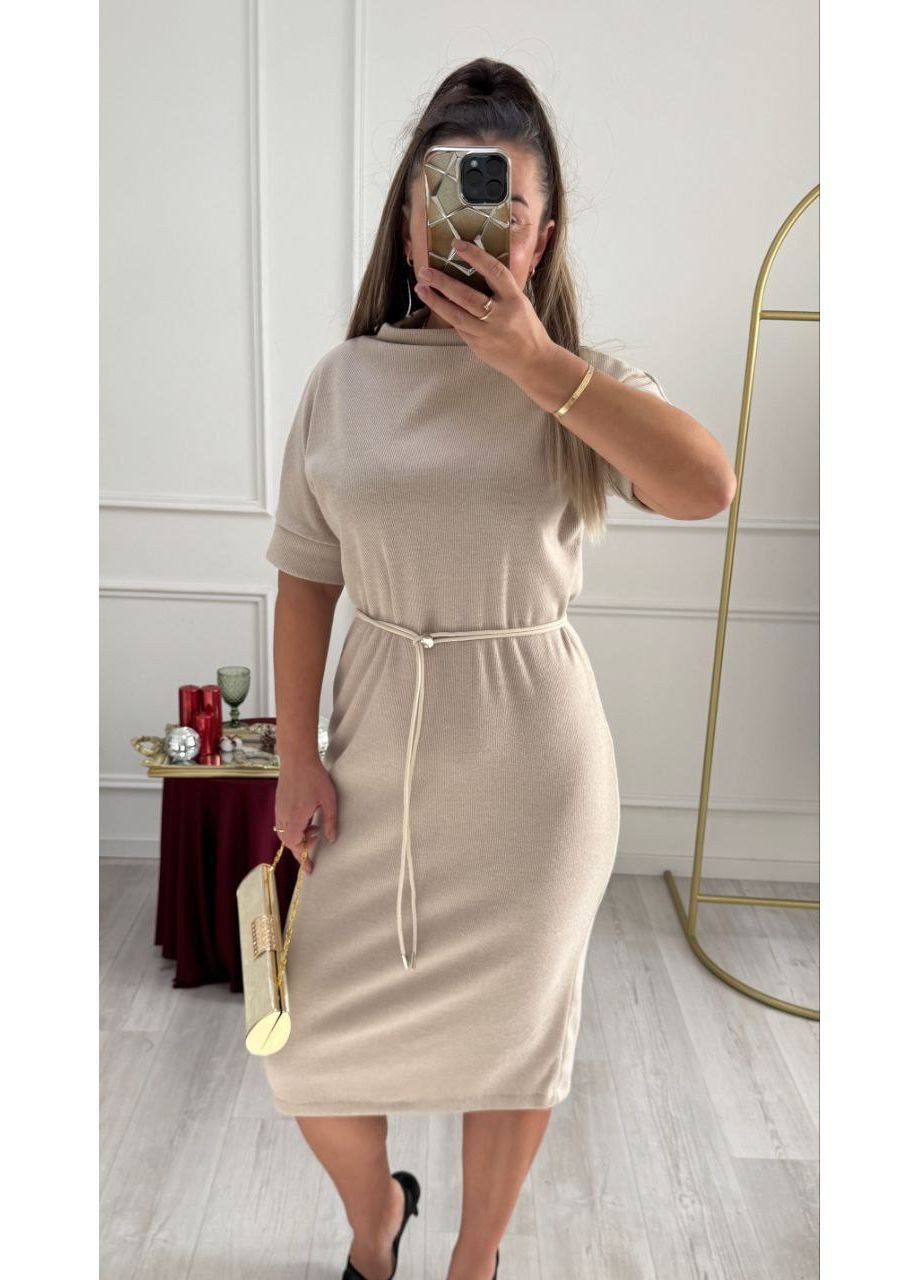 Светло-бежевое коктейльное, повседневный, вечернее, деловое, кэжуал женское платье в рубчик Asi.Store.ua