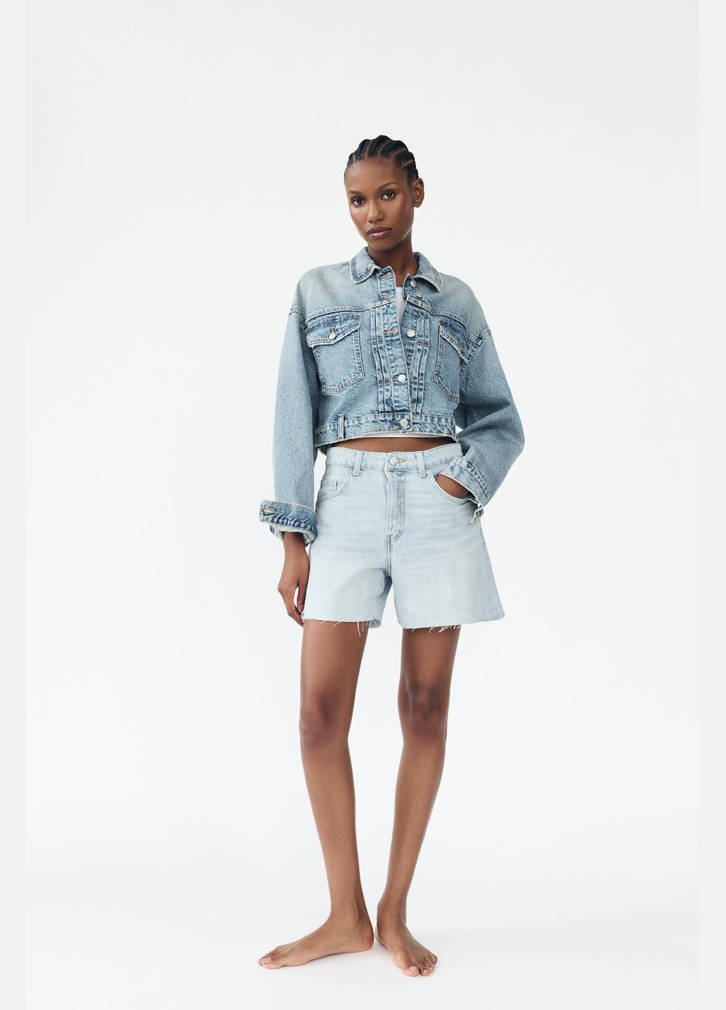 Джинсові шорти TRF High rise mom fit Zara TRF High rise mom fit мом фіт бермуди (333984501)