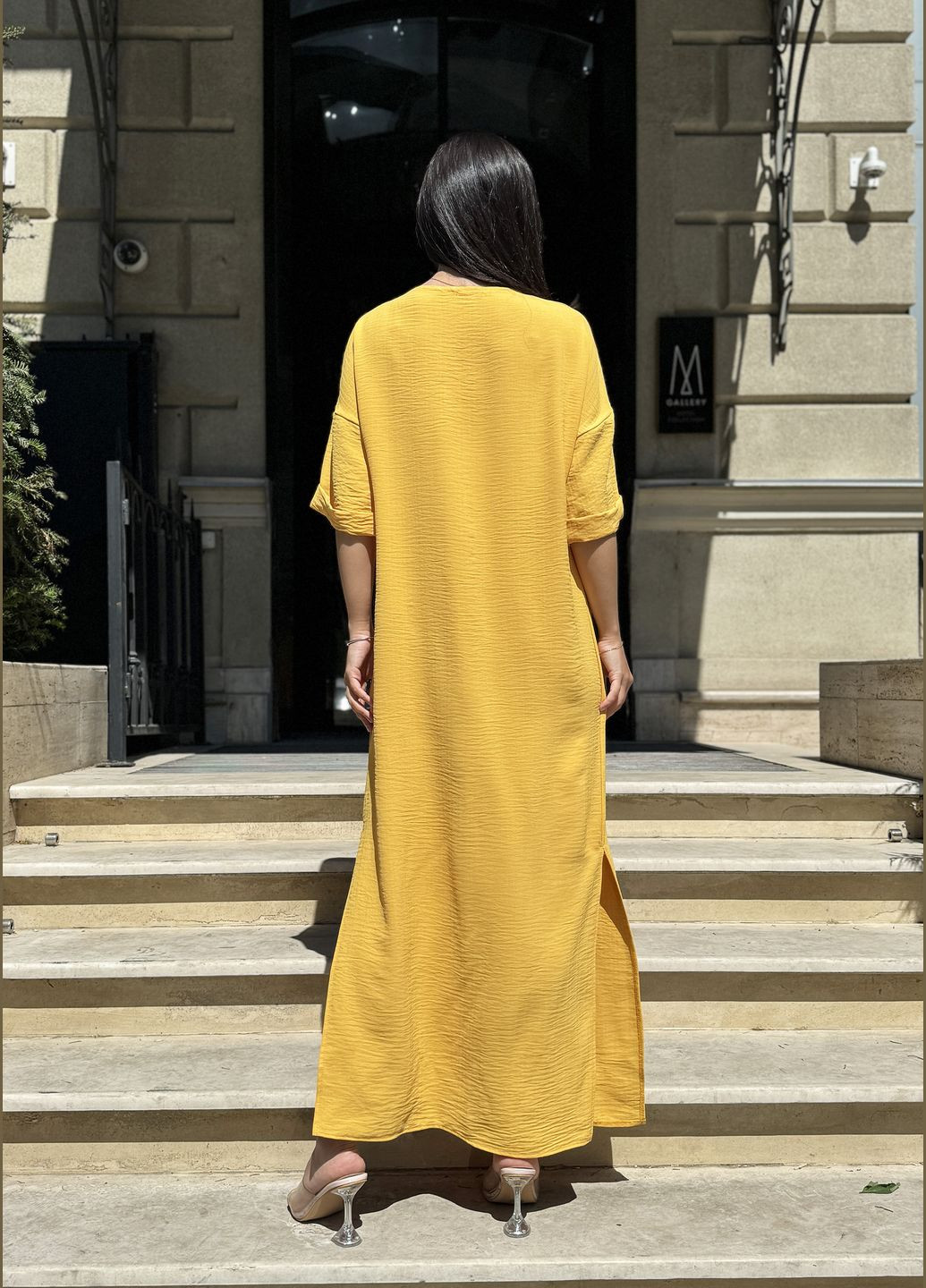 Желтое повседневный, пляжное летнее яркое желтое длинное платье оверсайз INNOE однотонное