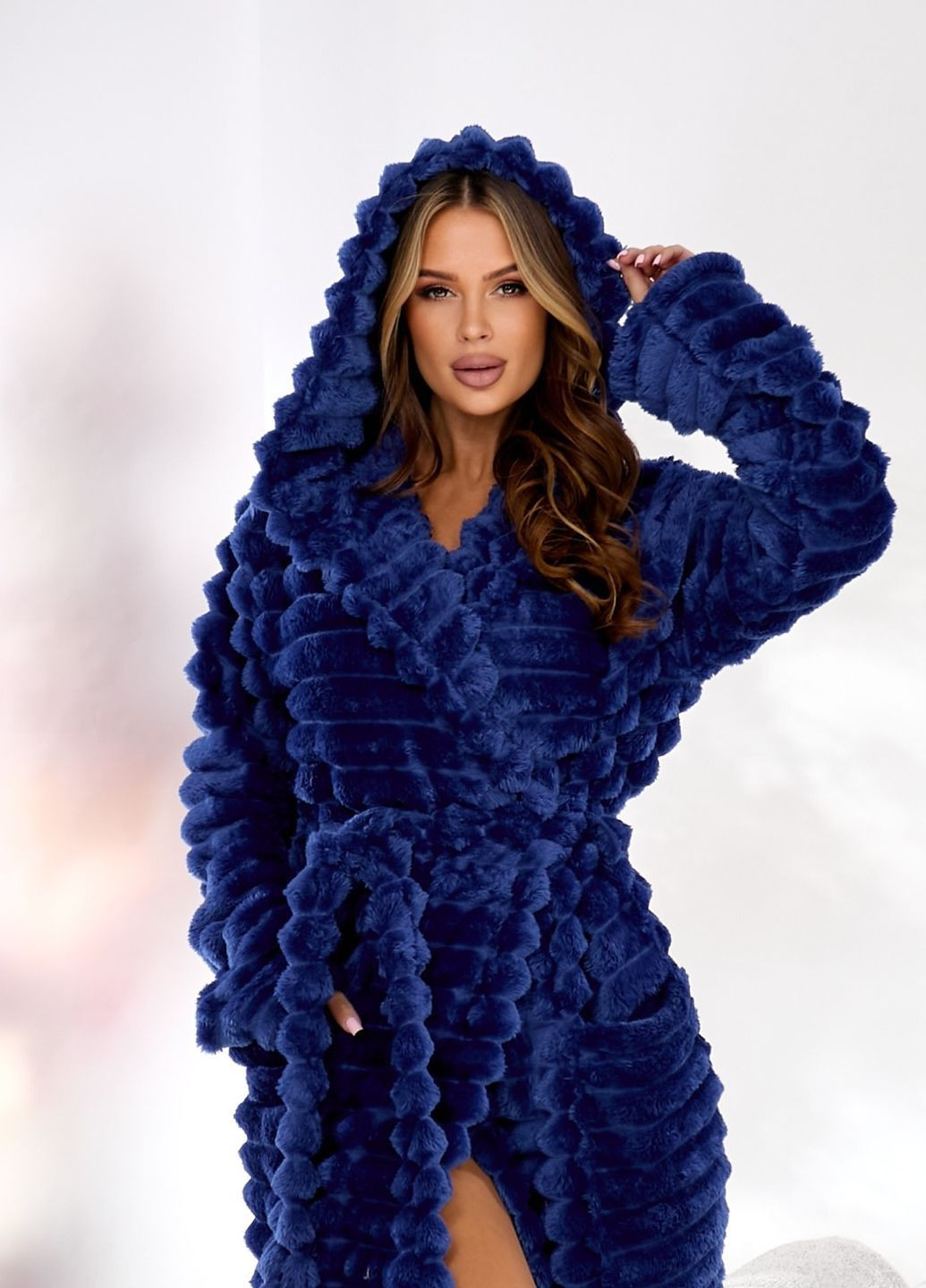 Женский махровый халат миди с капюшоном Modena (362577641)