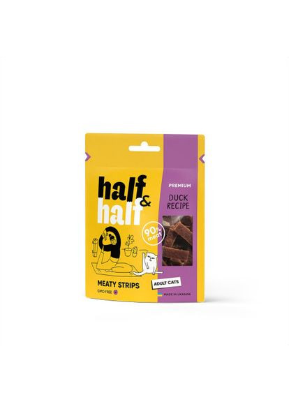 Лакомство для кошек в форме мясных полосочек с уткой, 50 г Half&Half (362580752)
