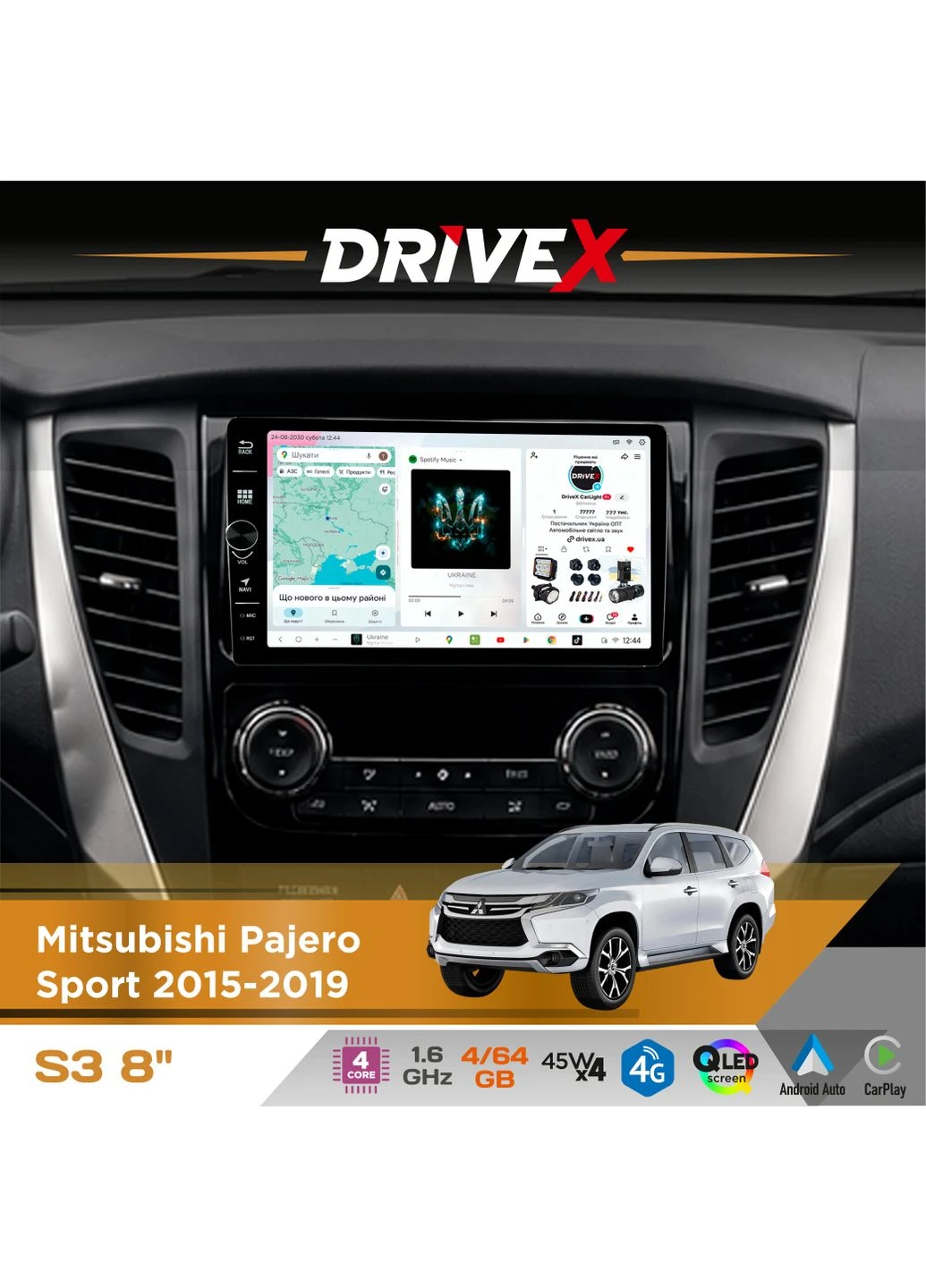 Штатна магнітола для Mitsubishi Pajero Sport 2015-2019 S3 QLED 8" з фізичними кнопками Android 8-ядерний 1.6ГГц 4x64Гб DriveX (401892999)