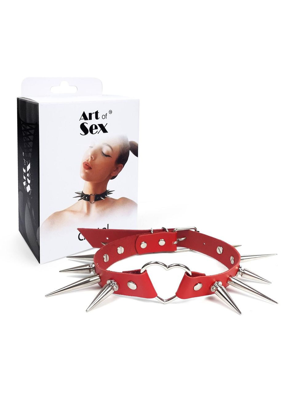 Чокер сердце с большими шипами, из натуральной кожи Art of Sex - Crystal, Красный No Brand (303906214)