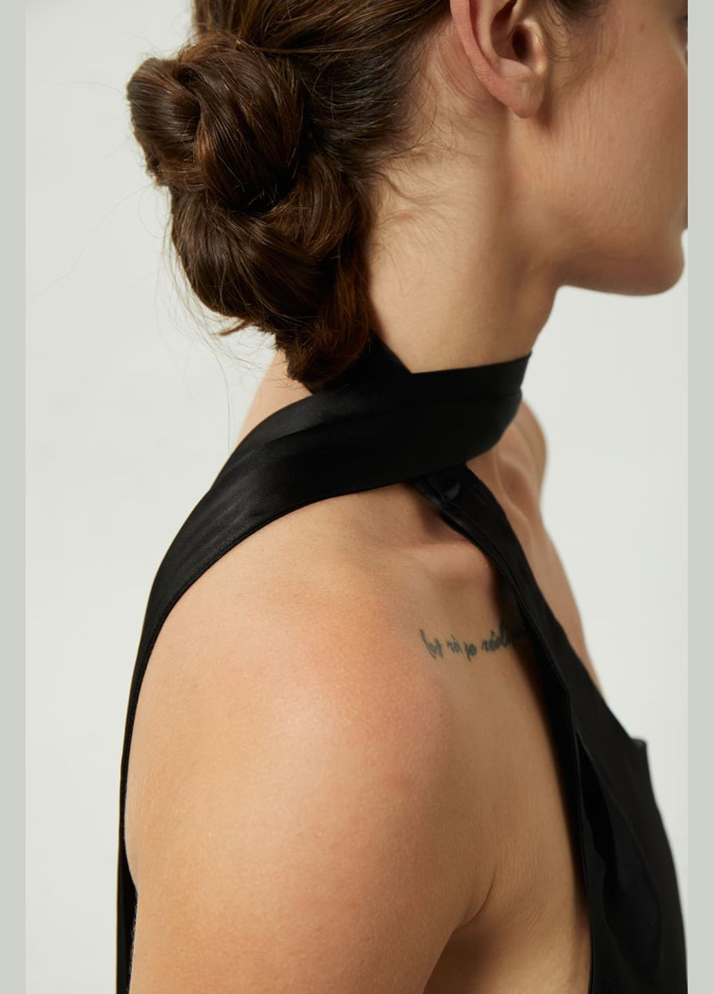 Черное платье сатиновае асиметрическое бежевый 714 Papaya