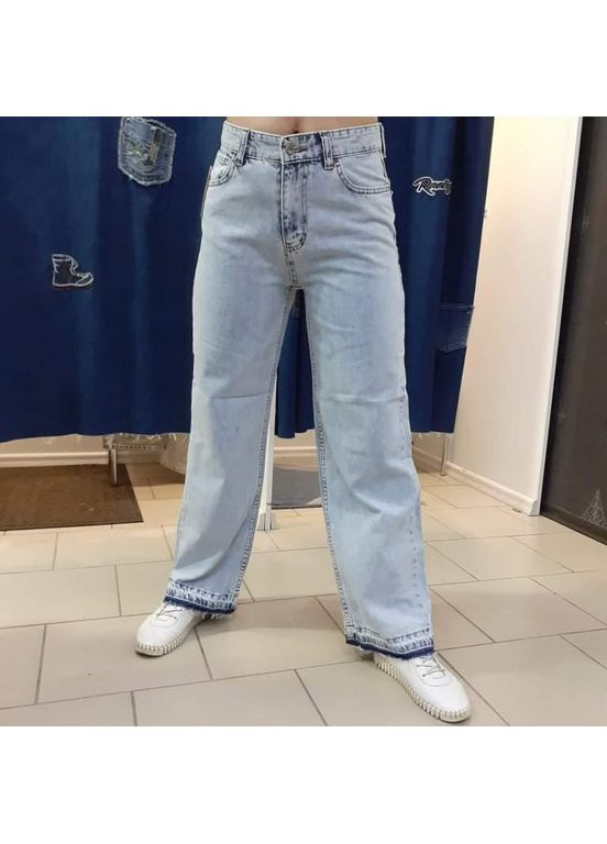 Джинсы женские широкие палаццо клёш низ необработанный 28 голубые No Brand - (363053917)