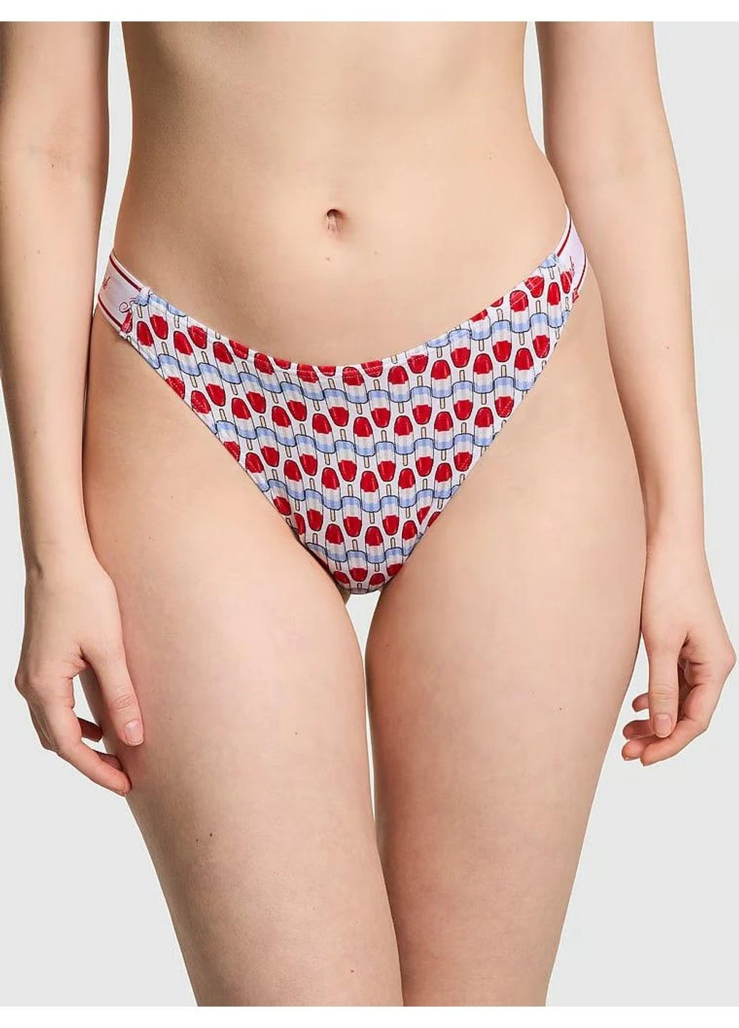 Трусики-стринги женские хлопковые PINK Logo Cotton High-Leg Thong белые M Victoria's Secret (316659221)
