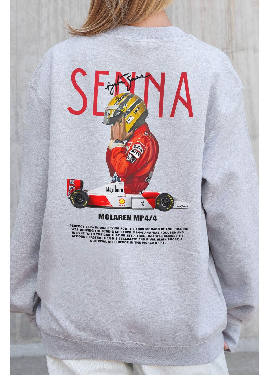 Серый женский утепленный оверсайз свитшот на флисе с принтом senna Without однотонный без декора (366740718)