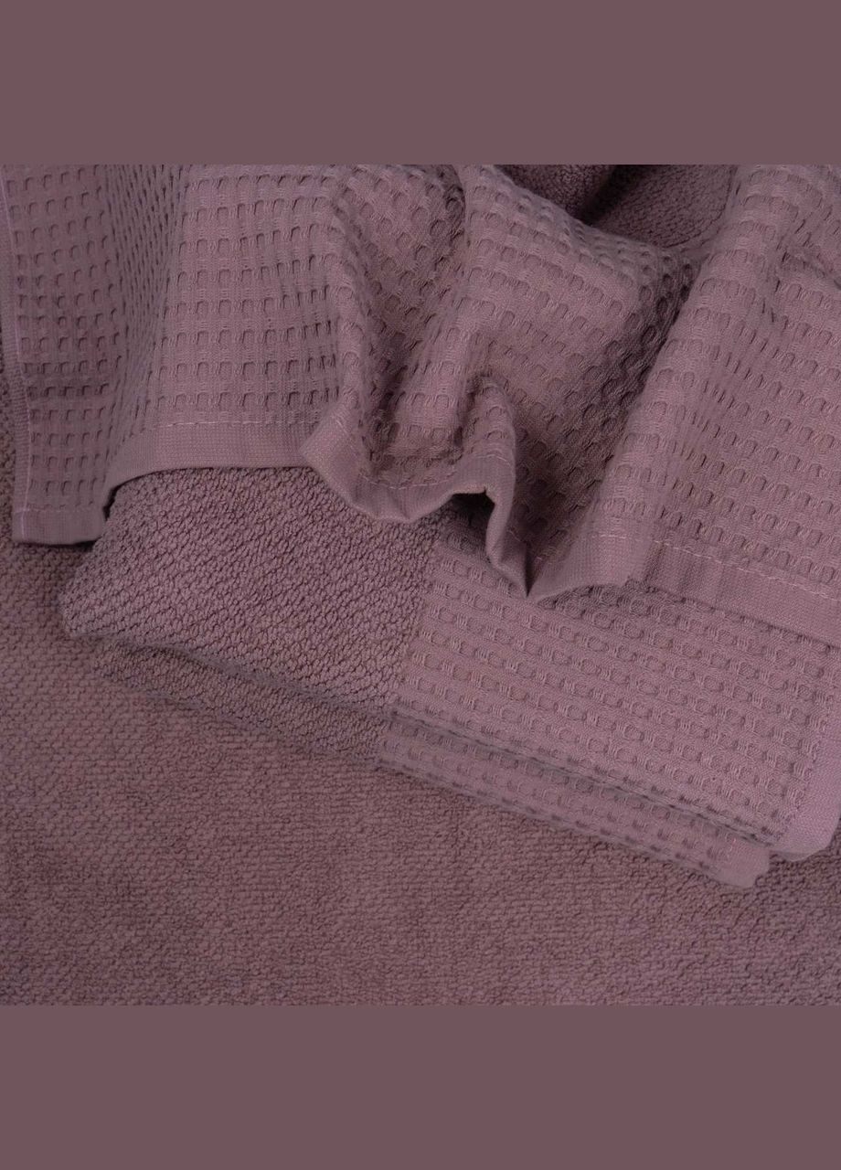 Комплект махрових рушників Вафельний Бордюр 2шт 50х90см, 70х140см 500г/м2 (Виноград) GM Textile сіро-синій