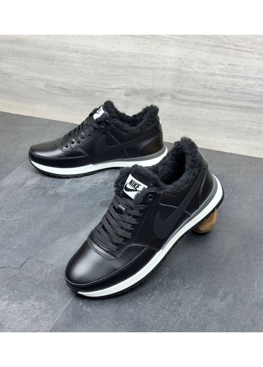 Черные мужские кожаные зимние кроссовки No Brand