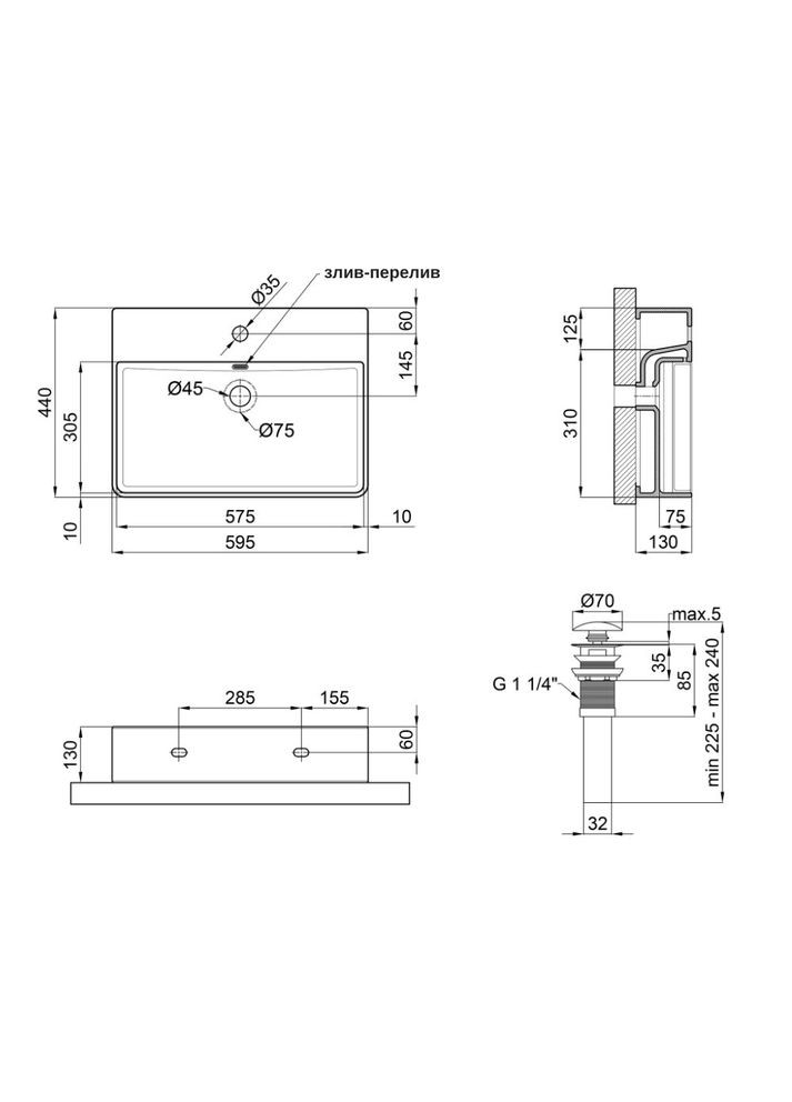 Комплект Nando LT: Раковина підвісна прамокутна 610х420х140 мм White + Донний клапан PU02O Qtap QT12112173WN47326 (346492726)