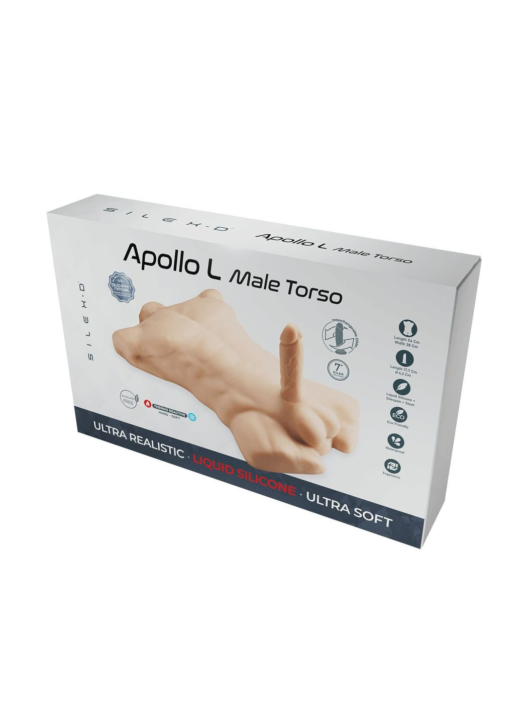 Торс с фаллоимитатором на присоске Apollo L Male Torso, суперреалистичный, термореактивный Silexd (335387216)