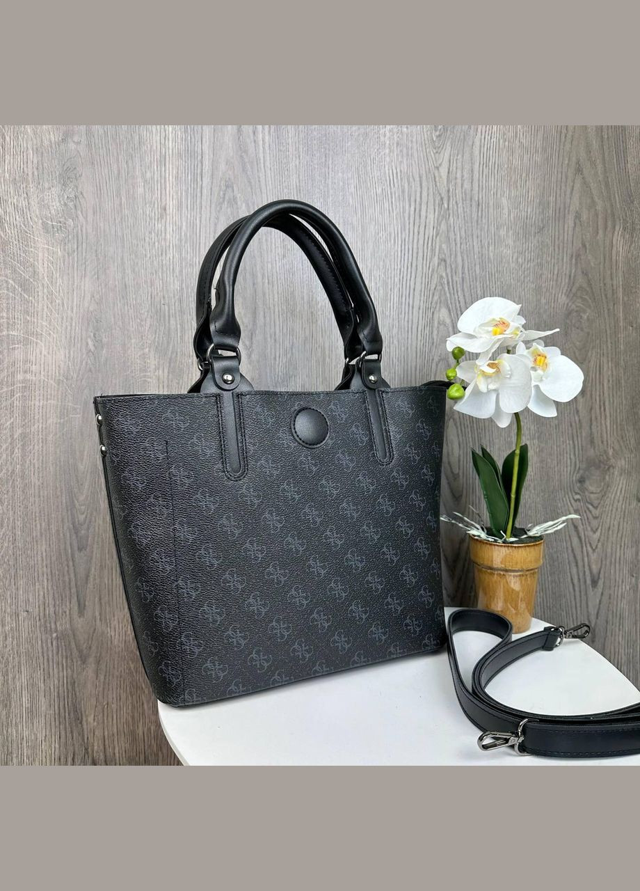 Женская сумка наплечная с брелком венчиком экокожа черная (sku_1581) No Brand (330576893)