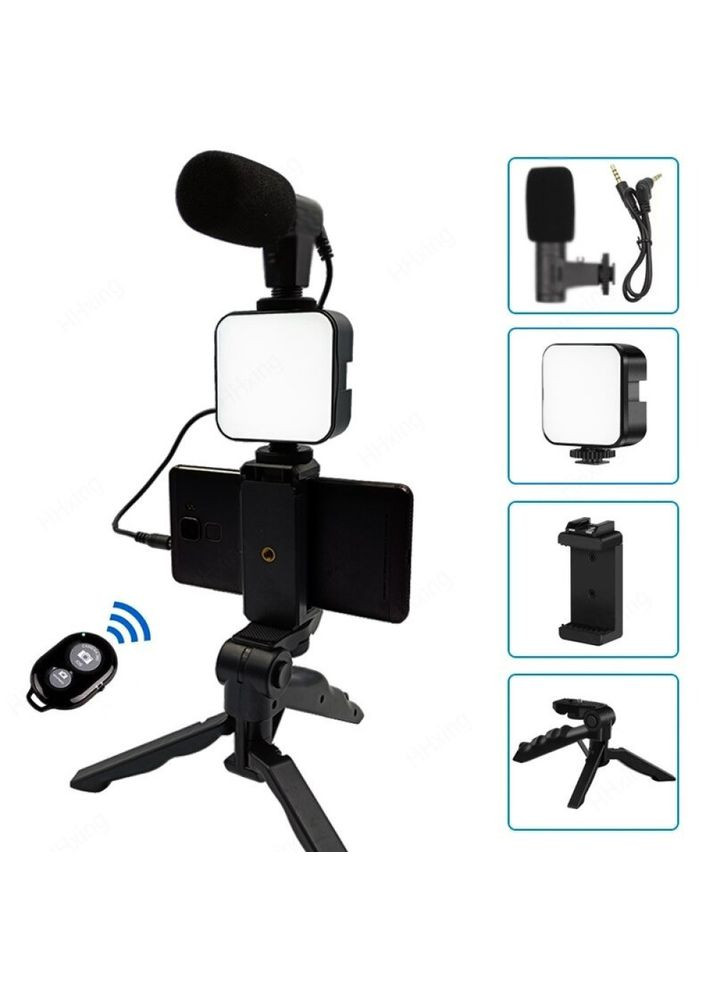 Набір блогера 4в1 Тринога з фіксатором для телефона, Bluetooth кнопкою та LED підсвіткою Black No Brand (350349252)