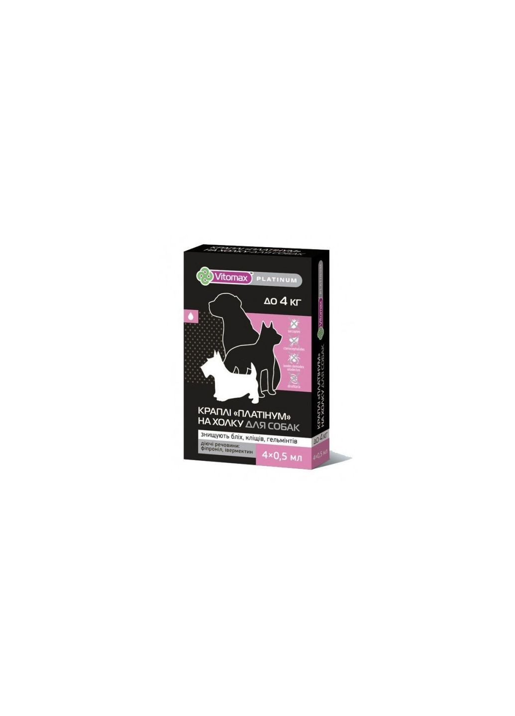 Vitоmax PLATINUM на холку від бліх, кліщів, гельмінтів краплі для собак дрібних порід (до 4 кг), 4х0,5 мл Vitomax (278307768)