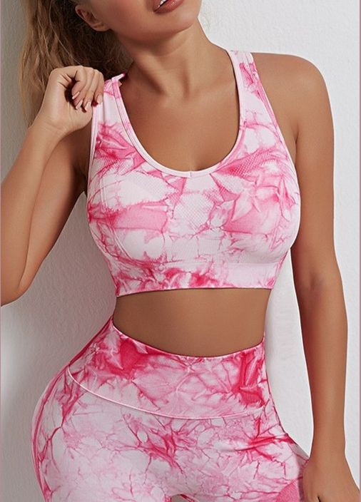 Спортивний жіночий мармуровий топ з перехресними бретелями ліф тай-дай зі з'ємними чашечками No Brand (329889549)