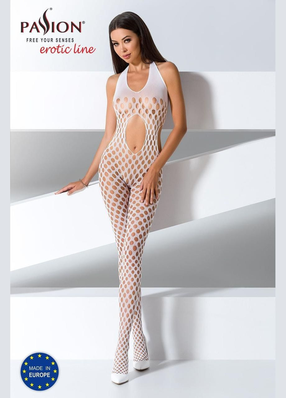 Боді-стокінг BS065 white, комбінезон, велика сітка Passion (303904061)
