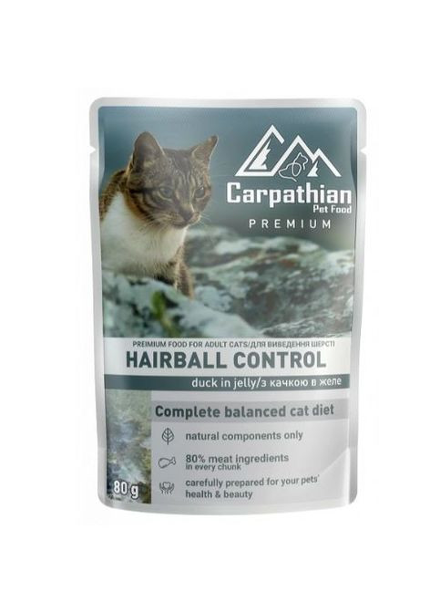 Carpathian Hairball - Утка в желе (вывод шерсти) для кошек, пауч 80 г (24шт/уп). Carpathian Pet Food (289466081)