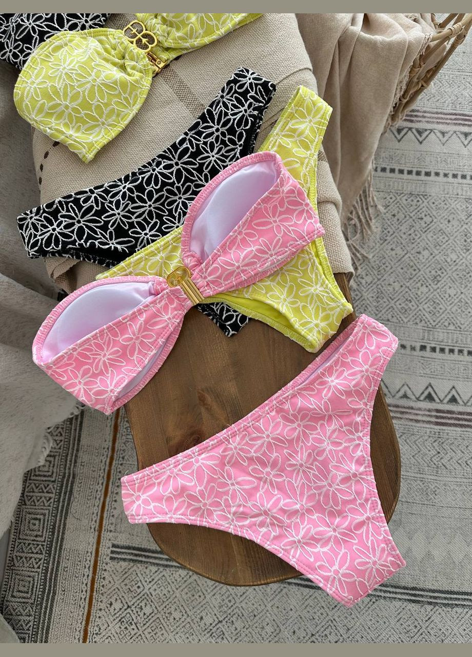 Черный летний стильный купальник-бандо с высокой посадкой бандо, раздельный Vakko