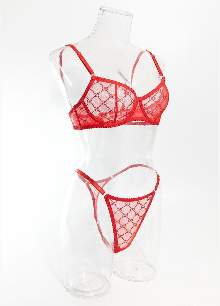 Красный демисезонный соблазнительный комплект женского белья с брендированной нашивкой бюстгальтер с косточками регуляторами нижнее белье с логотипом Cindylove