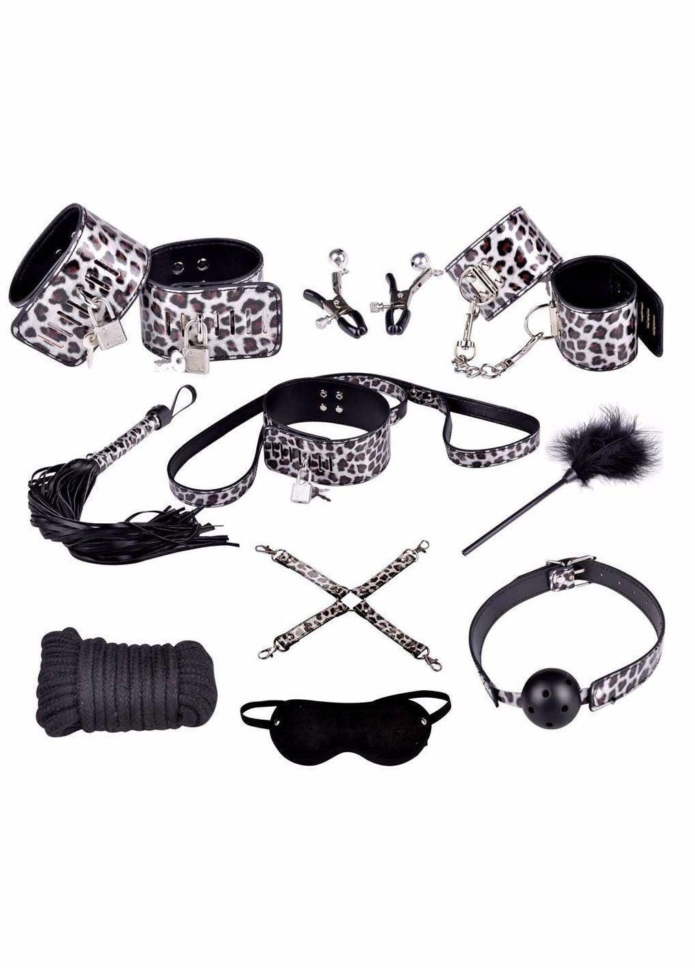БДСМ набір для рольових садо-мазо ігор фетиш 10 предметів Леопардовий No Brand (340914354)