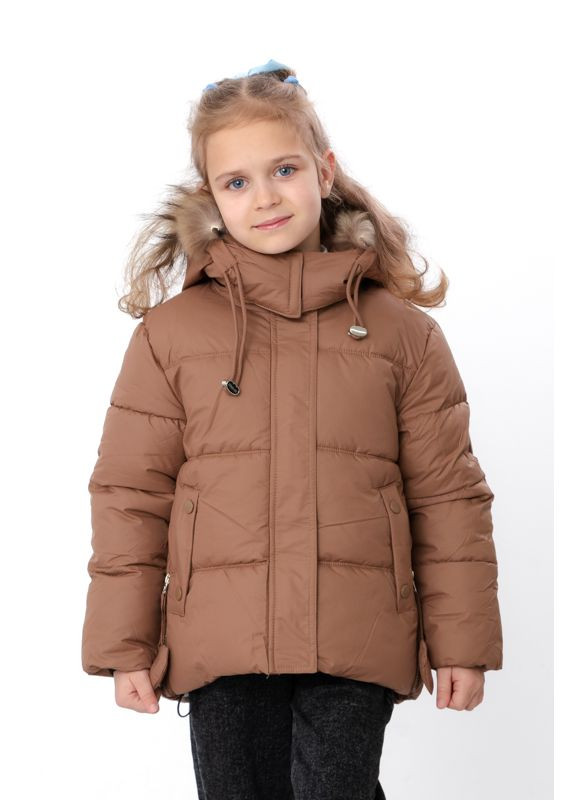 Кавова зимня зимова куртка для дівчинки однотонна з капюшоном (p-18512) Носи своє