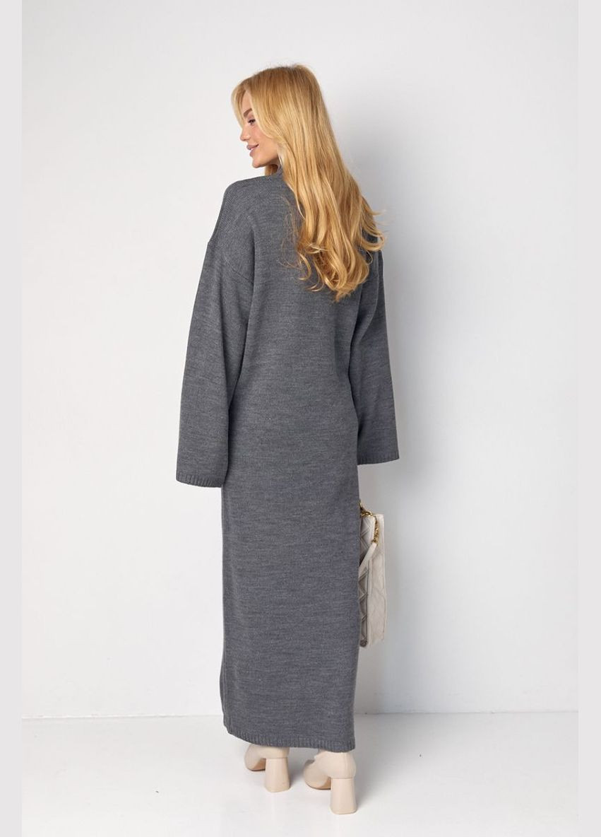 Сіра повсякденний довга в'язана сукня прямого крою 7020 Lurex однотонна