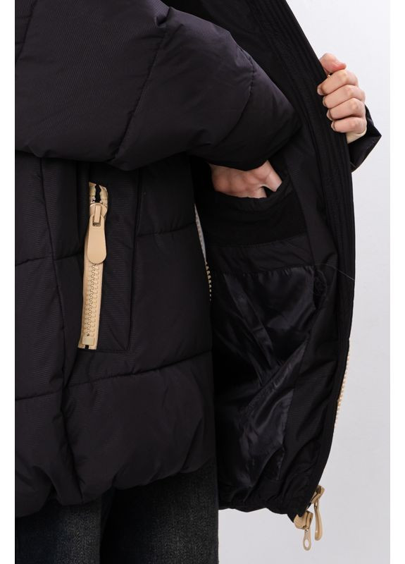 Черная зимняя зимняя куртка для девочки юниор (оверсайз) с капюшоном (p-18520) Носи своє