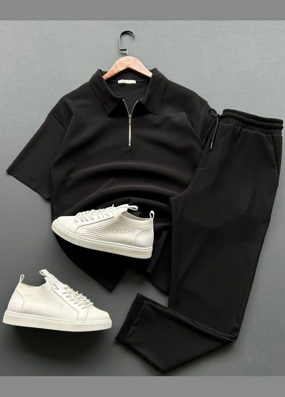 Черный демисезонный костюм 2 в 1 премиум ткань мустанг рубчик No Brand