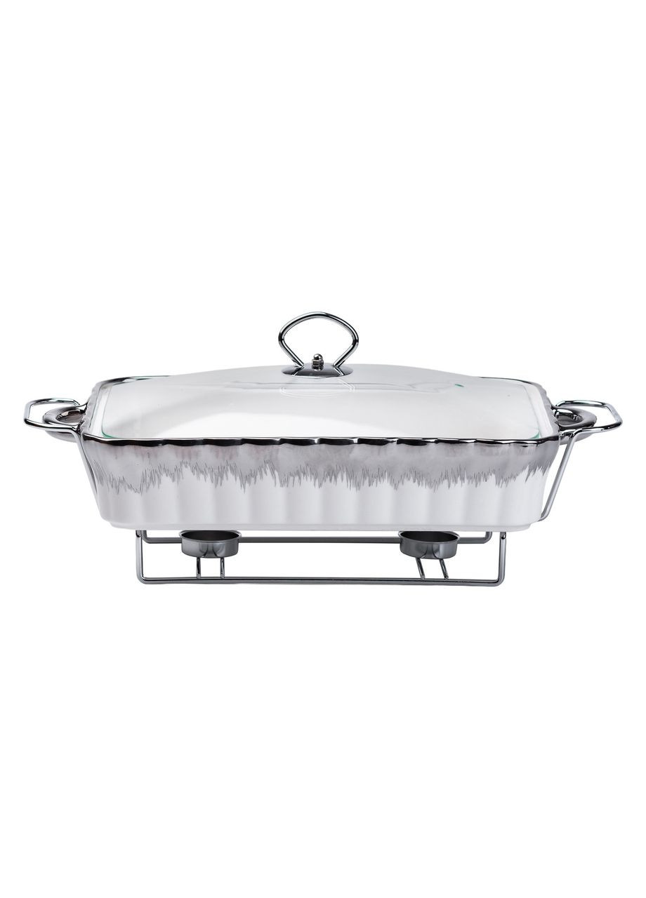 Мармитница керамическая прямоугольная 2 л со стеклянной крышкой, хром Yiwu (322421176)