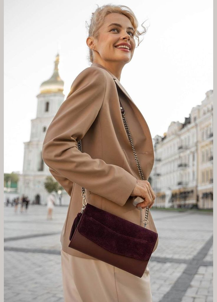 Женская кожаная сумка Элис бордовая Велюр Krast (A-026572) BlankNote клатч (327874185)