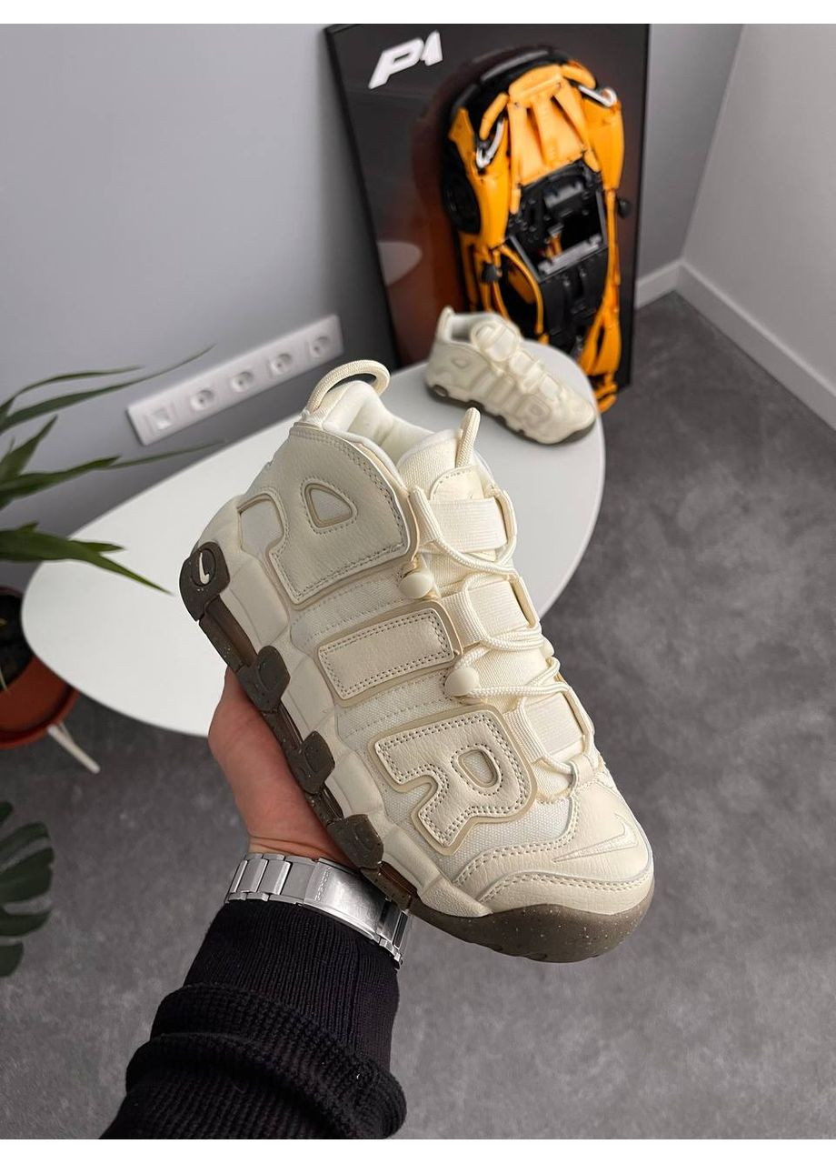 Бежевые демисезонные кроссовки мужские и женские nike air more uptempo | найк аир мор уптемпо бежевые No Brand
