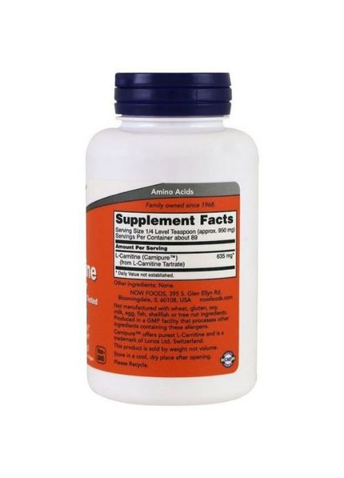 L-Carnitine, Pure Powder, 3 oz 85 g /89 servings/ NF0217 Now Foods (362419081)