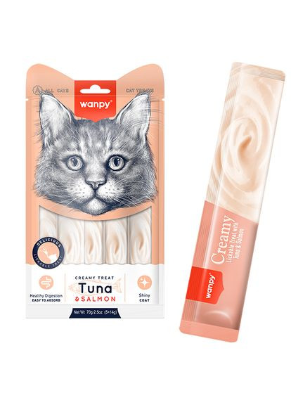 Creamy Lickable Treats Tuna & Salmon ВАНПИ ТУНЕЦ С ЛОСОСЕМ жидкое лакомство для котов, 70г (6927749871118) Wanpy (345559989)