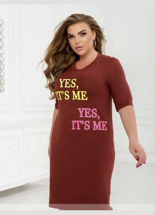 Терракотовое джинсовое платье женское леди совершенство летнее 278 терракотовый, 62 Sofia с надписью