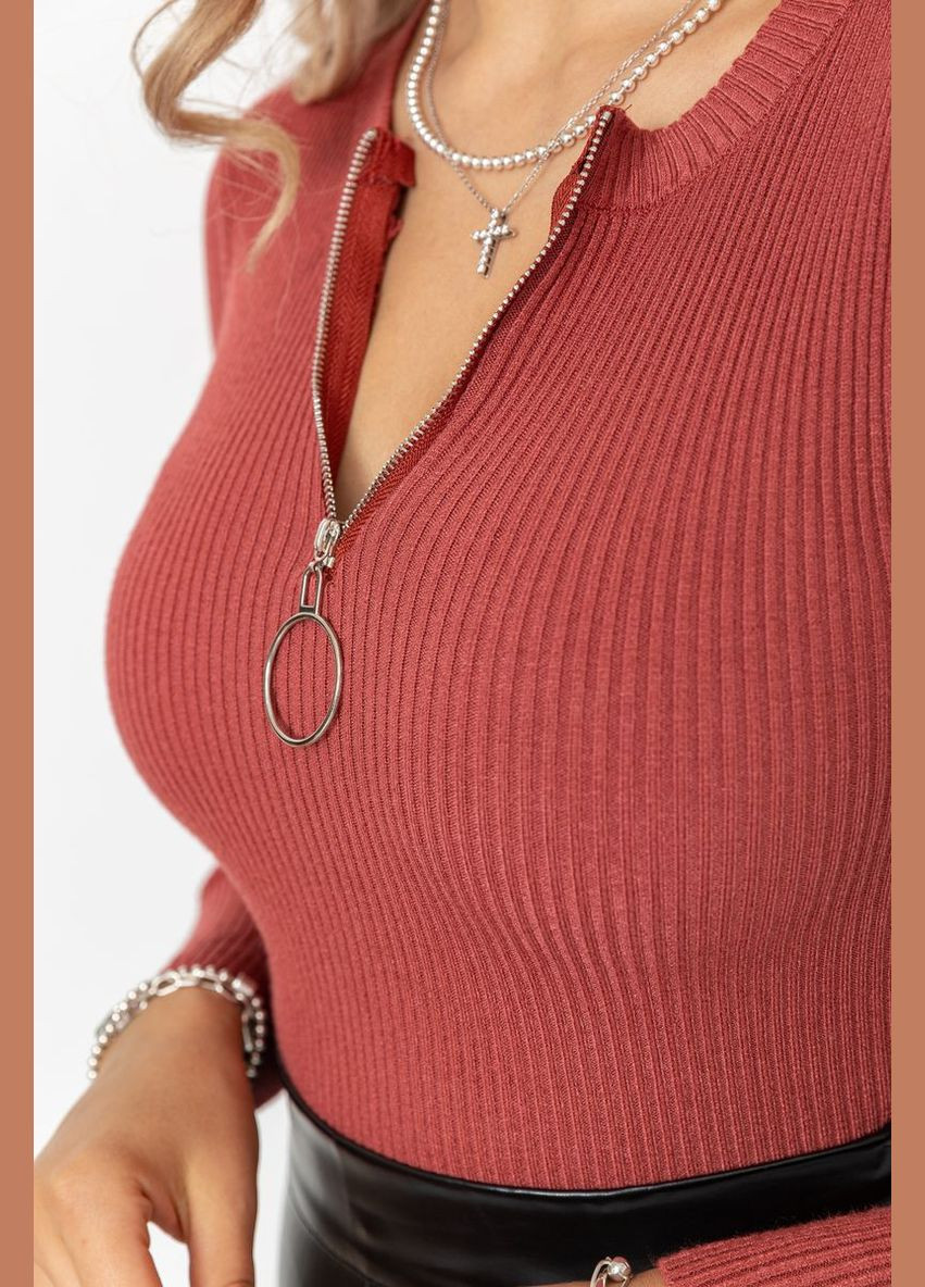 Кофта жіноча на блискавці в рубчик, колір світло-бежевий, Ager (301907673)