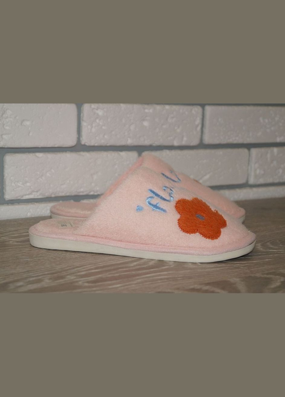 Розовые комнатные тапочки женские розовые Alex с аппликацией, с белой подошвой, с вышивкой