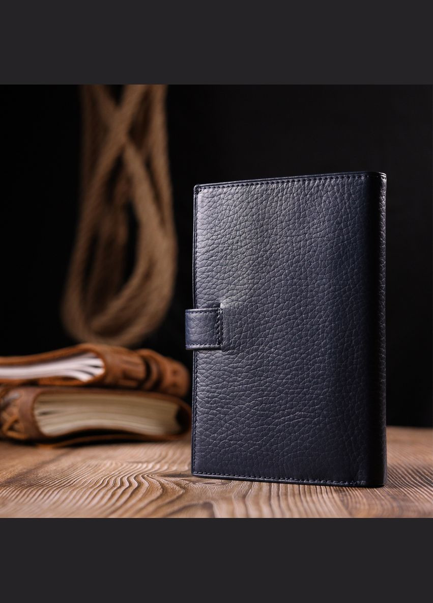 Вертикальне портмоне для документів чоловіче з хлястиком із натуральної шкіри 21190 Синій Karya (306882071)