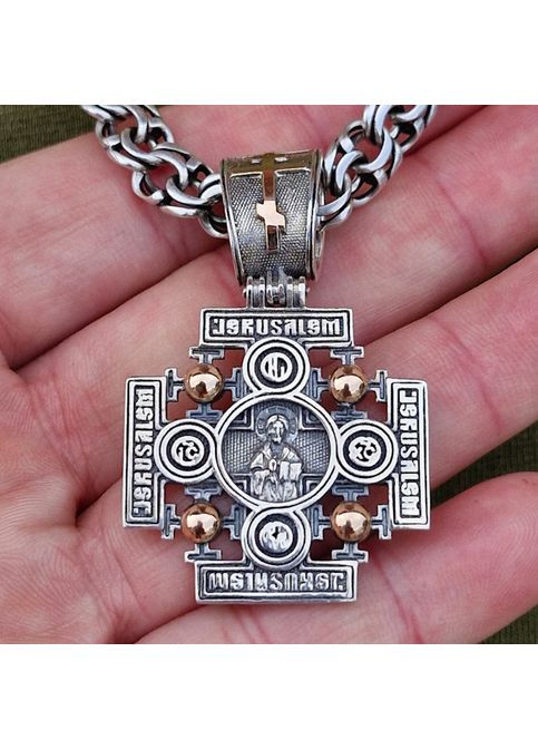 Срібний чоловічий Хрест великий із золотом No Brand (355921924)