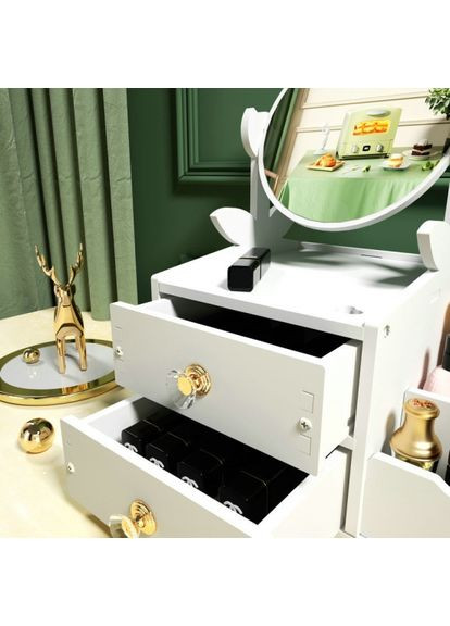 Настільний комод для косметики та прикрас із зеркалом білий органайзер для столу з зеркалом, що обертається ProDobro (365440922)