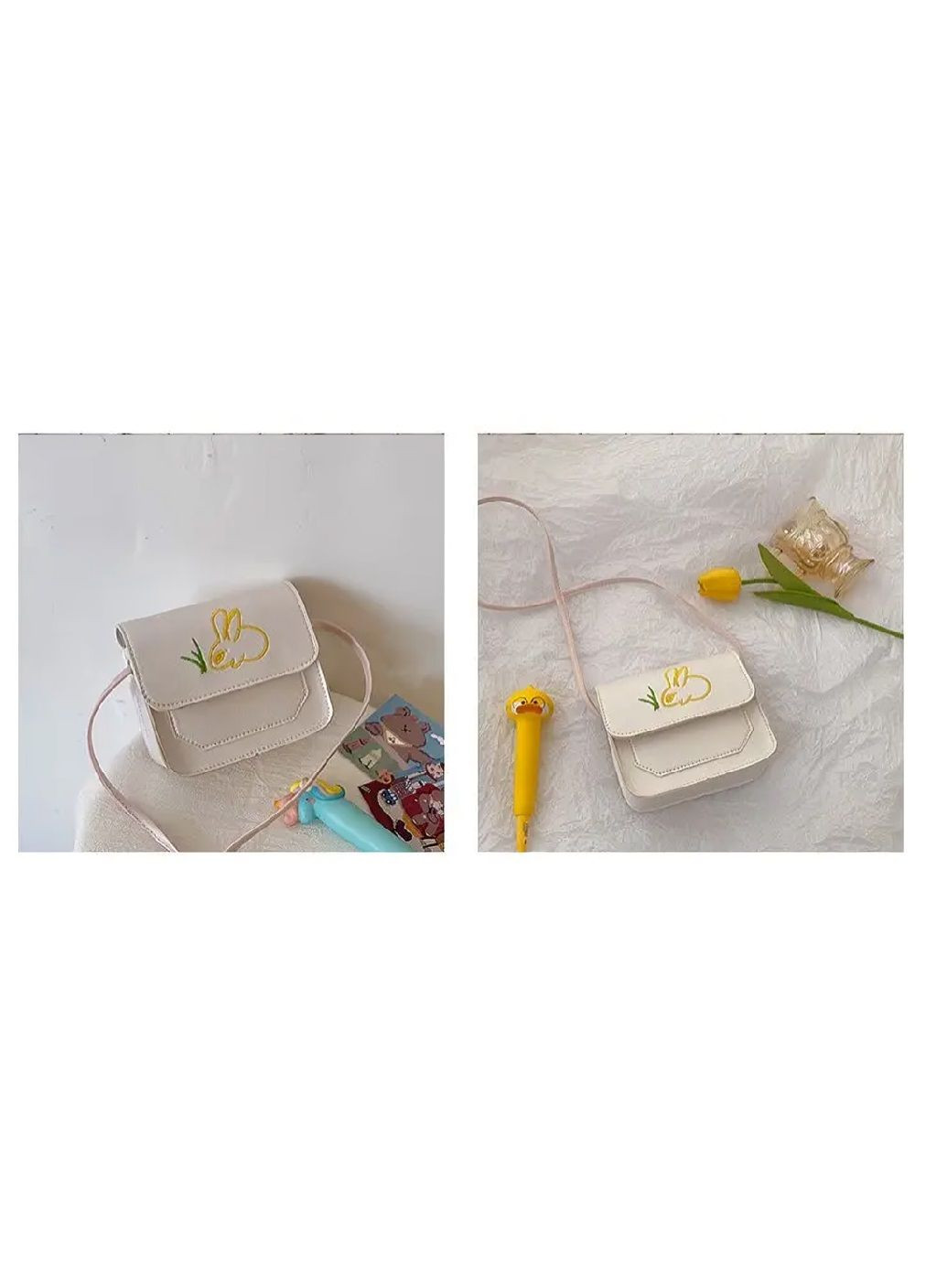 Дитяча сумочка з клапаном на магніті через плече штучна шкіра з малюнком кролика 13х14х5 см (479625-Prob) Бежева Unbranded (322547985)