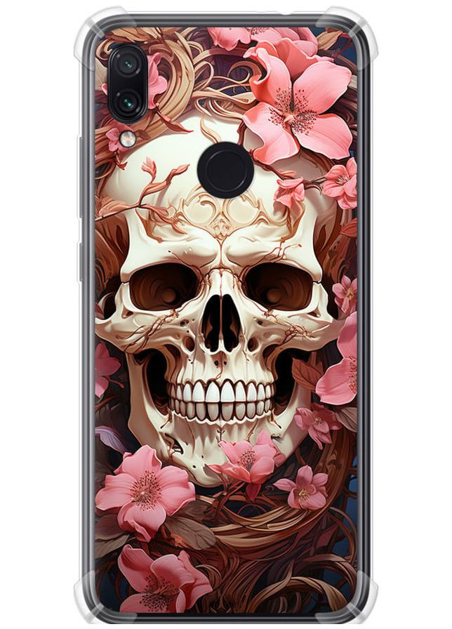 Силикон с усиленными углами чехол 'Череп в розовых цветах' для Endorphone Xiaomi Redmi Note 7 (281327543)