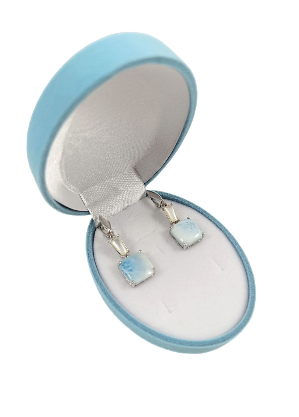 Серебряные серьги с ларимаром и перламутром Е0056G No Brand Сережки (338624536)