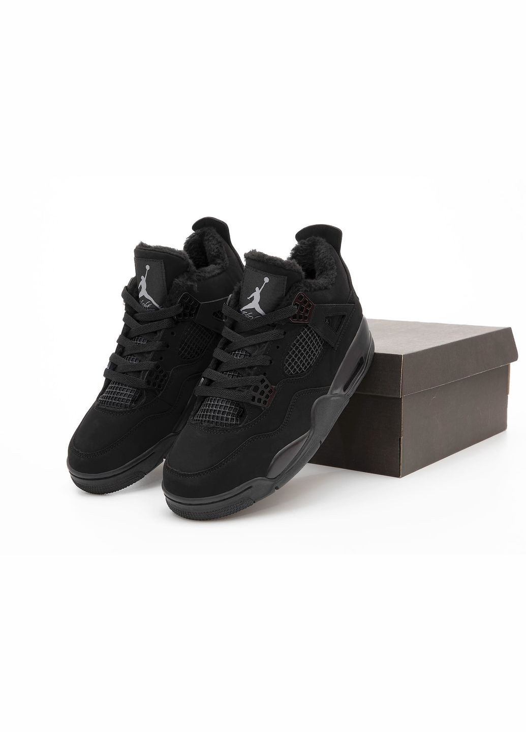 Чорні Зимовий кросівки зимові чоловічі nike air jordan 4 winter black cat fur | найк аір джордан 4 чорні з хутром No Brand