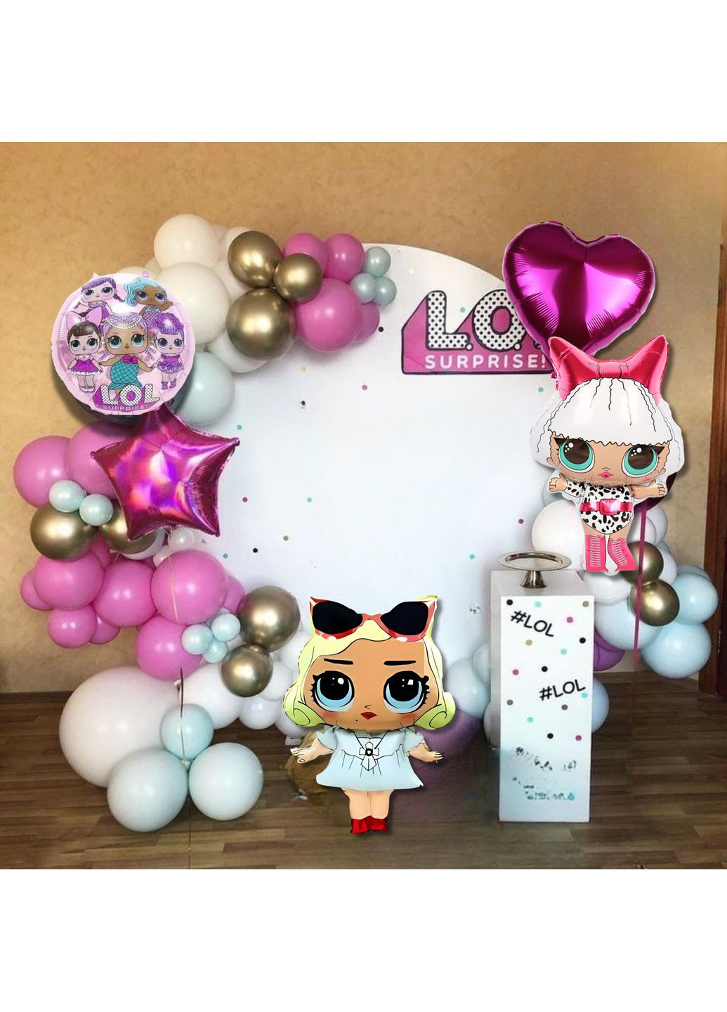 Набор 85 шаров для фотозоны Очарование ЛОЛ Голубой и золото No Brand (360559484)