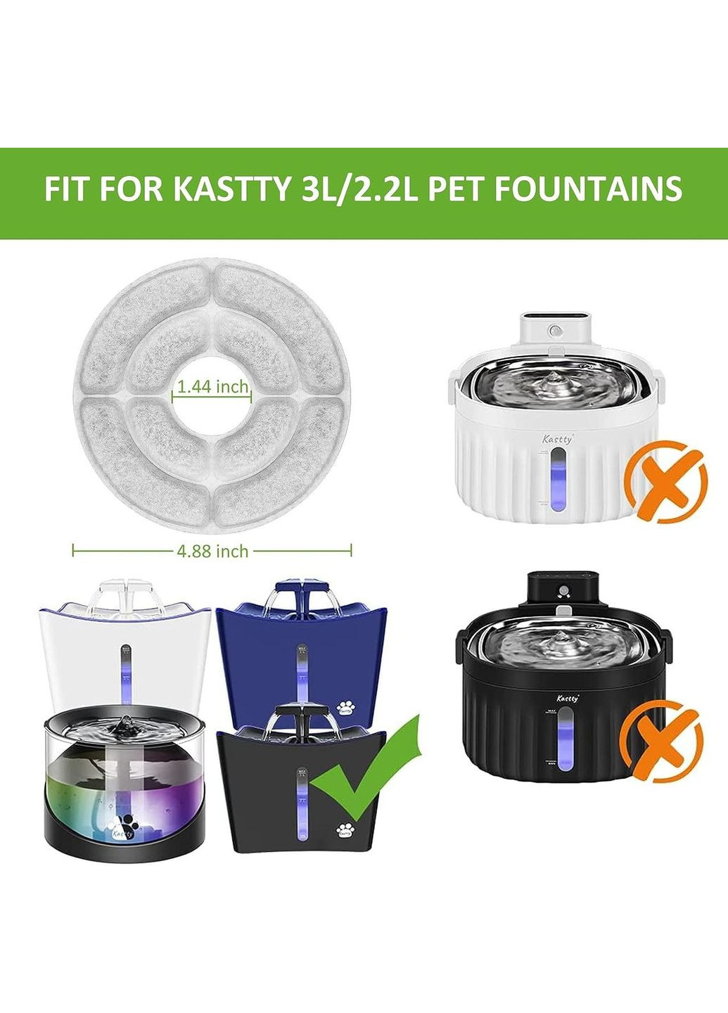 Набор сменных фильтров Kastty 8 шт для домашнего водного фотначика для животных Kastty 3 л/2,2 л No Brand (300657558)